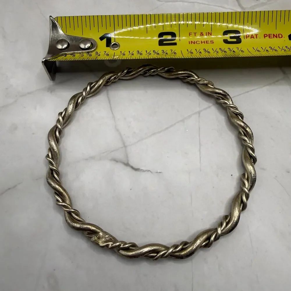 Vintage Silver Tone Twisted Rope Bangle Bracelet Boho Celtic Style